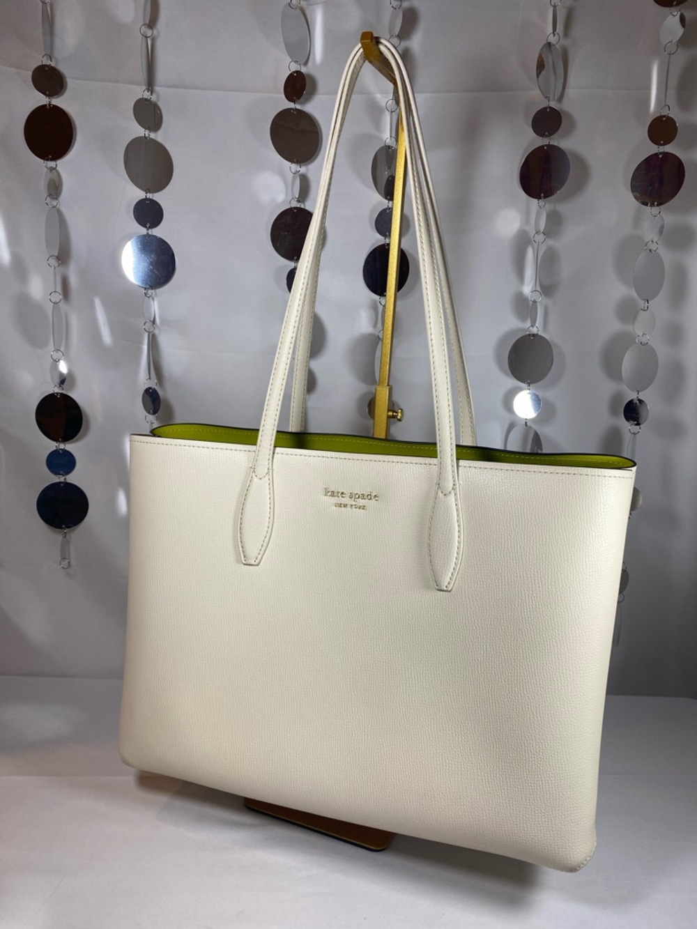 kate spade Cream Tote with Lime Green Wristlet